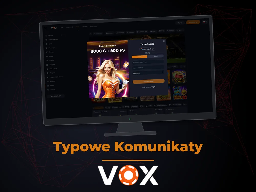 vox casino - Typowe Komunikaty