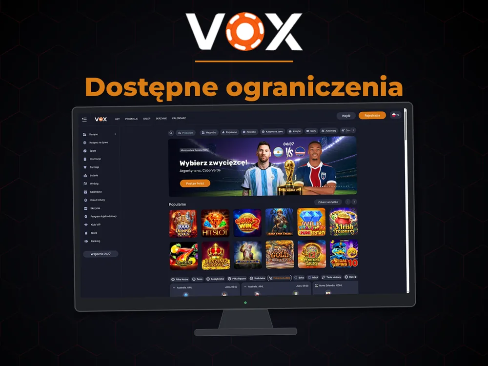 vox casino - Dostępne ograniczenia